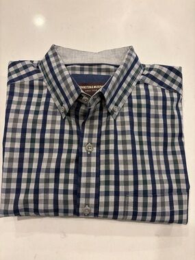 Johnston & Murphy Large Blue, Green, Cream Plaid Button-Down Shirt